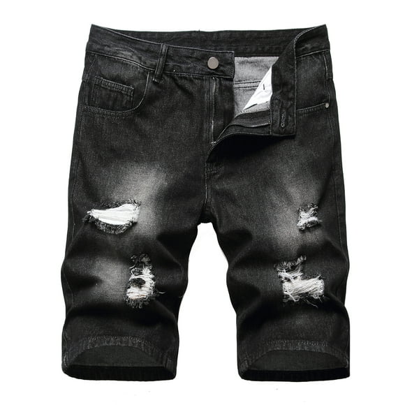 Jaycargogo Men Ripped Destroyed Distressed Jeans Cotton Denim Shorts 